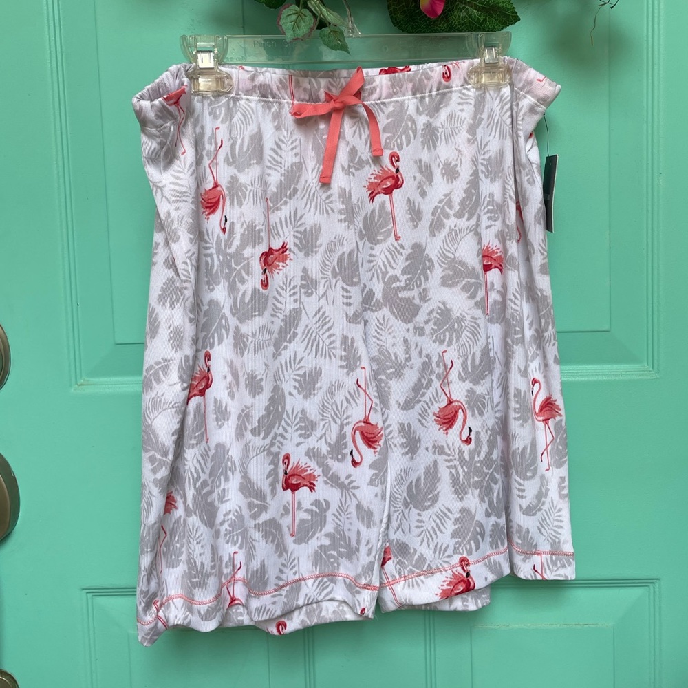 Ellen Tracy White & Coral Flamingo Pajama Shorts